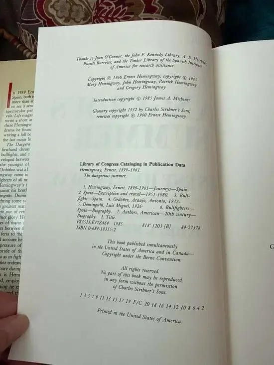 The Dangerous Summer by Ernest Hemingway - 1985 First Edition Hardcover with Dus - Picture 4 of 4